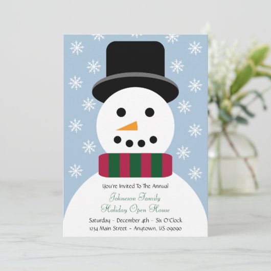 Uitnodiging voor kerstmis Snowman Open House (Staand voorkant)