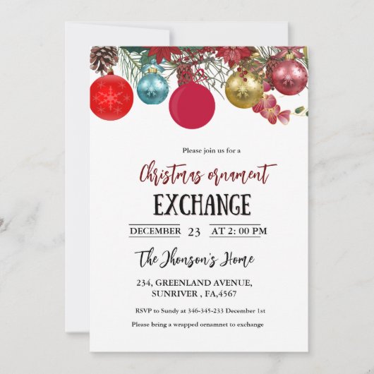 Uitnodiging voor kerstornament Exchange Party (Voorkant)