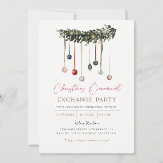 Uitnodiging voor kerstornament Swap Exchange Party (Voorkant)