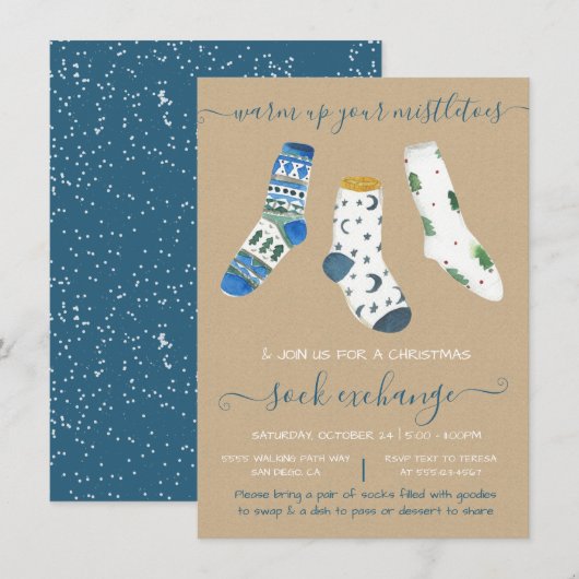 Uitnodiging voor kerstsokruilfeest (Voorkant / Achterkant)