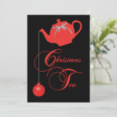 Uitnodiging voor kerstthee, Rode Lace Elegance (Staand voorkant)
