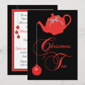 Uitnodiging voor kerstthee, Rode Lace Elegance (Voorkant / Achterkant)