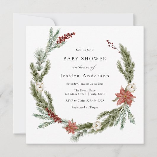 Uitnodiging voor kerstwinter Baby shower (Voorkant)