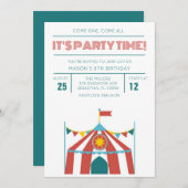 Uitnodiging voor kind Circus Verjaardagsfeestje (Voorkant / Achterkant)