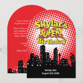 Uitnodiging voor kinderfeestje superheld - RIP 20s (Voorkant / Achterkant)