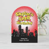 Uitnodiging voor kinderfeestje superheld - RIP 20s (Staand voorkant)