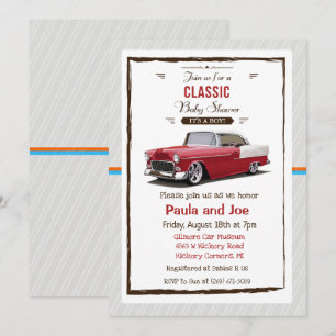 Uitnodiging voor klassieke auto retro baby shower