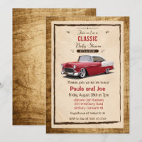 Uitnodiging voor klassieke auto retro baby shower