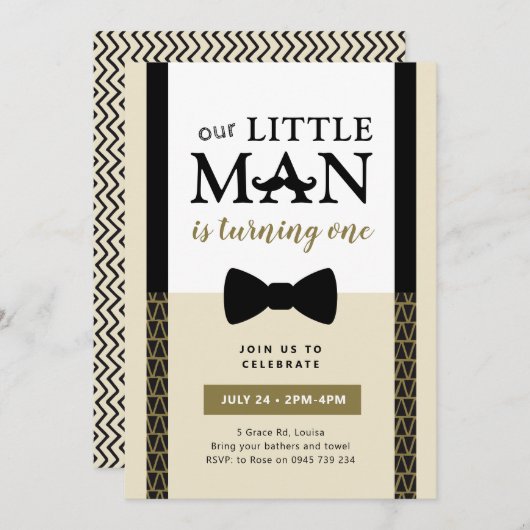 Uitnodiging voor kleine man verjaardag (Voorkant / Achterkant)