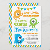 Uitnodiging voor kleine monsters, 1e verjaardagsfe (Voorkant / Achterkant)