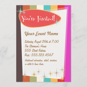 uitnodiging voor kleurrijke retroparty