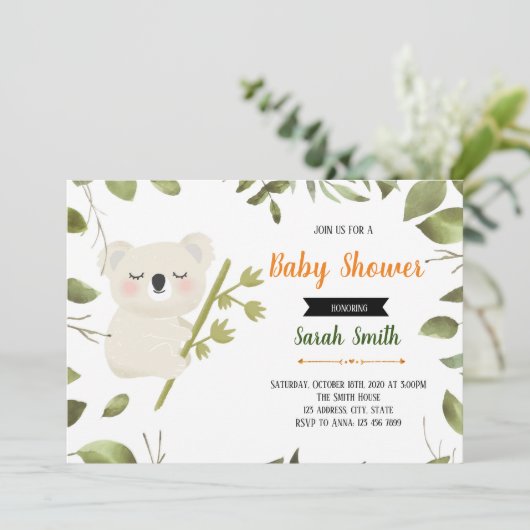 Uitnodiging voor koala-feestje (Staand voorkant)