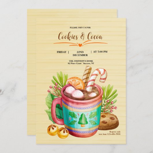 Uitnodiging voor Koekjes en Cacao (Voorkant / Achterkant)