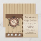 Uitnodiging voor koffie, beker en klok (Voorkant / Achterkant)