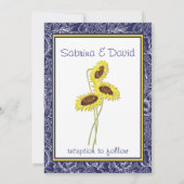Uitnodiging voor koninklijke blauwe en gele zonneb (Achterkant)