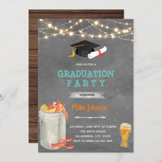 Uitnodiging voor kreeftfeestje afstuderen (Voorkant / Achterkant)