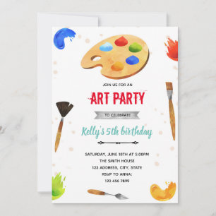 Uitnodiging voor kunstfeest in primaire kleuren