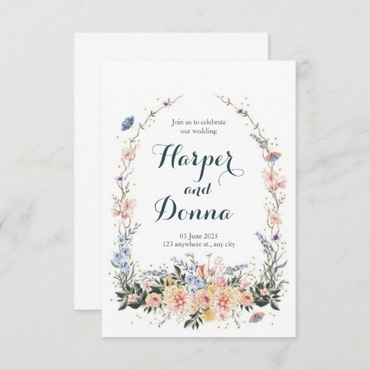 Uitnodiging voor lente-bruiloft (Voorkant / Achterkant)