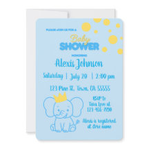 Uitnodiging voor Little Prince Elephant Baby Showe