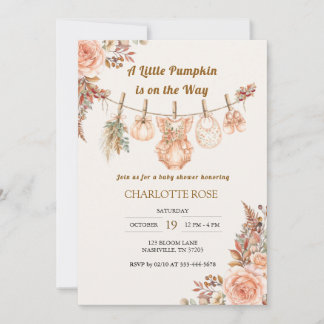 Uitnodiging voor Little Pumpkin Fall Boho Floral B