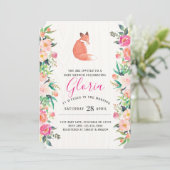 Uitnodiging voor Little Red Fox Floral Baby Shower (Staand voorkant)