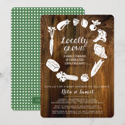 Uitnodiging voor lokaal geteeld Baby shower (Voorkant / Achterkant)
