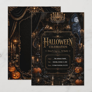Uitnodiging voor luxe gotisch Halloween-feest 