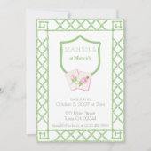 Uitnodiging voor Mahjong-feestje, groene bloesemba (Voorkant)