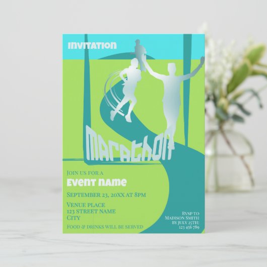 Uitnodiging voor marathonlopers evenement viering (Staand voorkant)