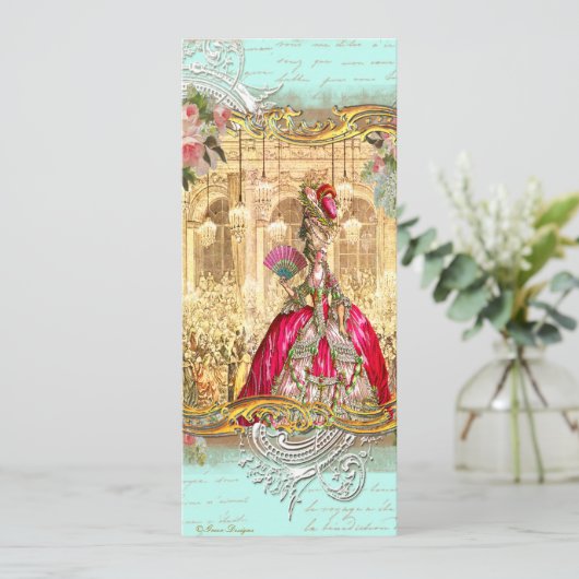 Uitnodiging voor Marie Antoinette-feest in Versail (Staand voorkant)