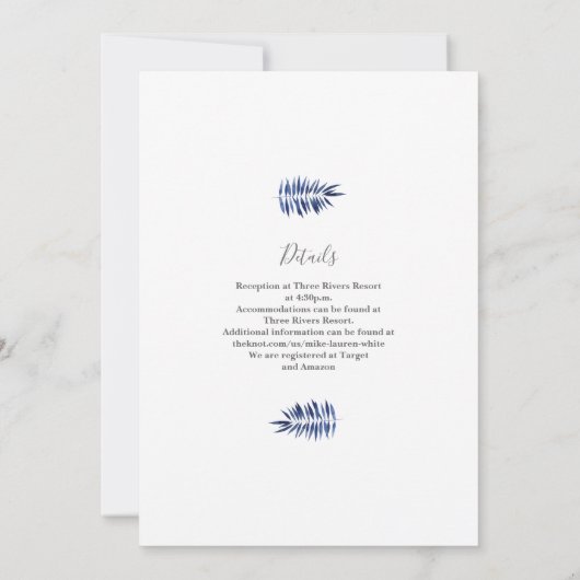 Uitnodiging voor marineblauw strand bruiloft (Achterkant)