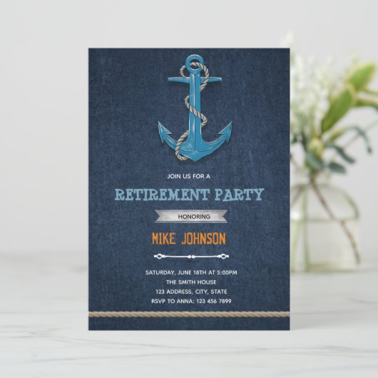 Uitnodiging voor maritiem pensioenfeest (Staand voorkant)
