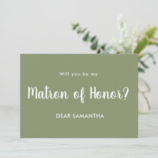 Uitnodiging voor Matron of Honor Green Script (Staand voorkant)