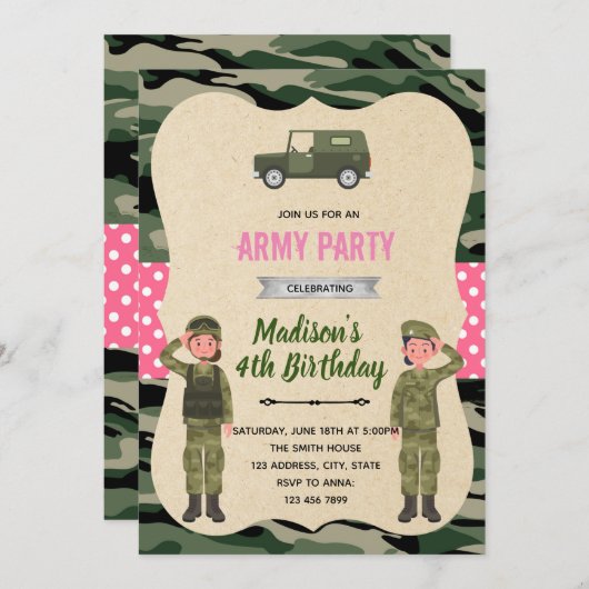 Uitnodiging voor meisjesleger (Voorkant / Achterkant)