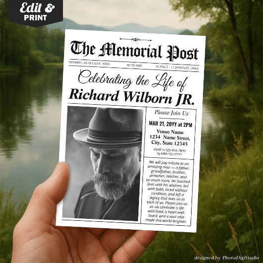 Uitnodiging voor Memorial Funeral Invitation Newsp