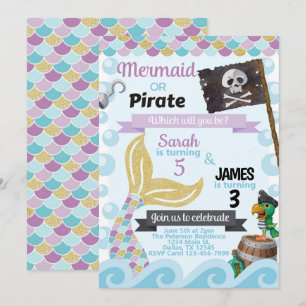 Uitnodiging voor Mermaid Pirate Birthday Party