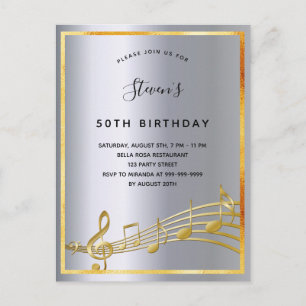 uitnodiging voor metalen muzieknoten van Birthday