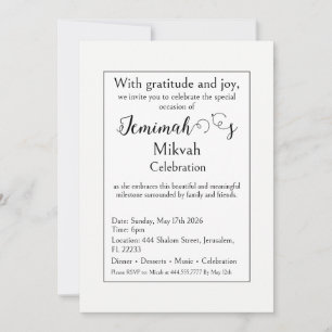 Uitnodiging voor Mikvah-viering, modern eenvoudig