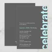 Uitnodiging voor modern feest - turquoise (Voorkant / Achterkant)