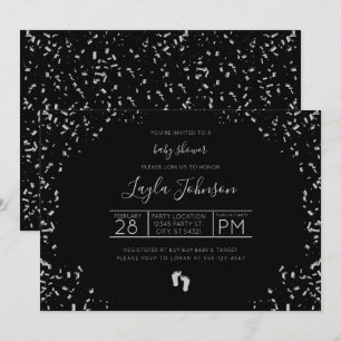Uitnodiging voor modern, zilver en zwart Baby show