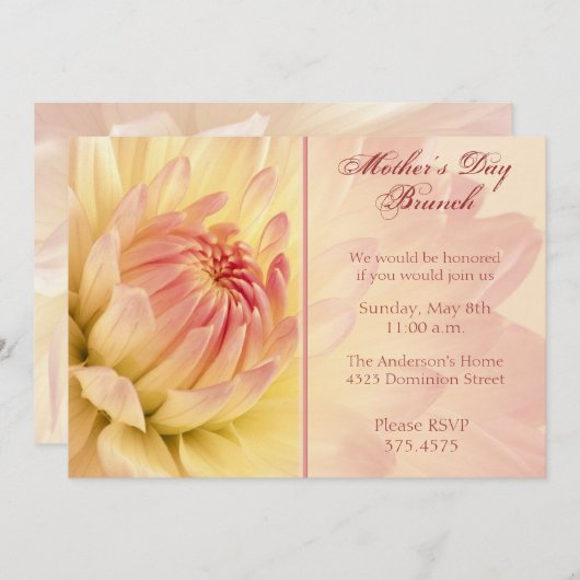 Uitnodiging voor Moederdag Brunch Dahlia (Voorkant / Achterkant)