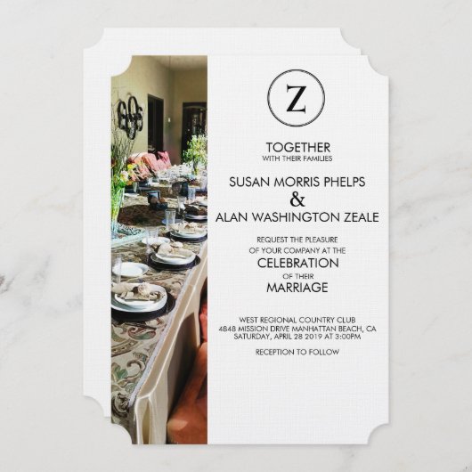 Uitnodiging voor Monogram Banquet Table Weddenscha (Voorkant / Achterkant)