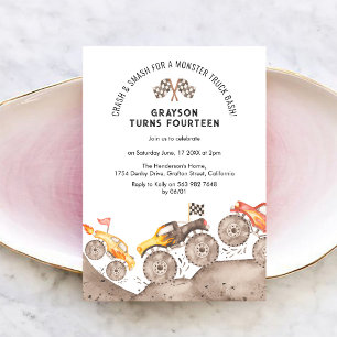 Uitnodiging voor Monster Truck verjaardagsfeestje