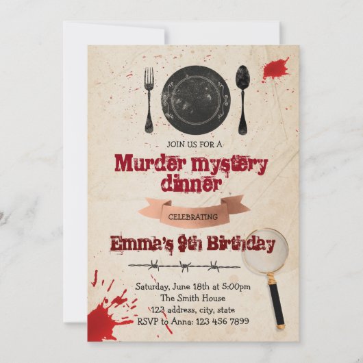 Uitnodiging voor moordmysterie dinerfeest (Voorkant)