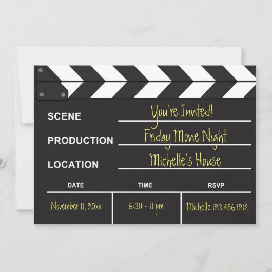 Uitnodiging voor Movie Night Clapboard (Voorkant)