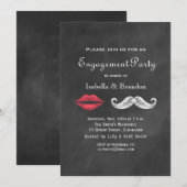 Uitnodiging voor Mustache & Lips Engagement Party (Voorkant / Achterkant)