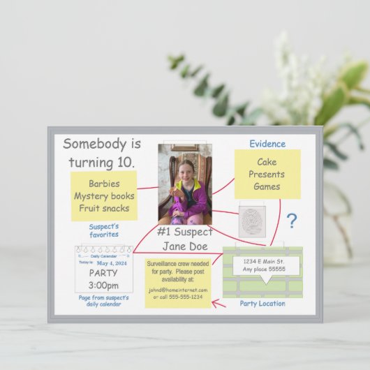 Uitnodiging voor Mystery Crime Solving Evidence Bo (Staand voorkant)