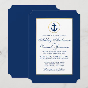 Uitnodiging voor Nautical Wedding Blue Anchor