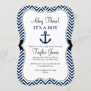 Uitnodiging voor nautisch wit en marineblauw Baby 