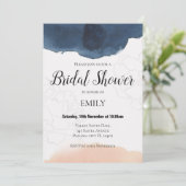 Uitnodiging voor Navy and Peach Bridal Shower (Staand voorkant)